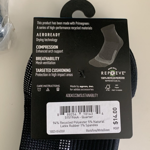 Adidas 2 pair quarter socks. Shoe size - Picture 3 of 5